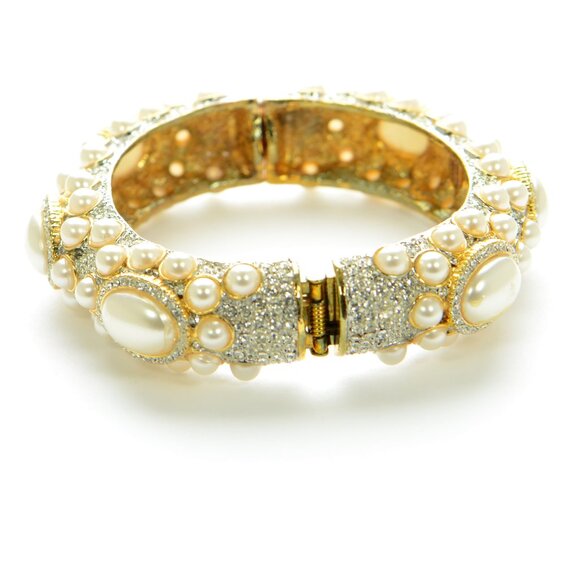 Vintage Kenneth Jay Lane KJL  Crystal Cabochon Pearl Bracelet - Picture 3 of 8